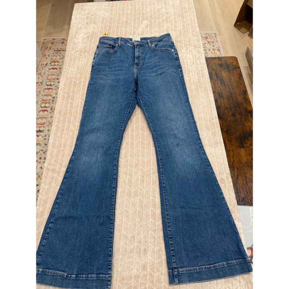 River Island Denim - River Island Womens Stretch Denim High Rise Flare Jeans Blue US 12L 70s Boho